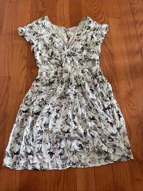 White sundress with pink/purple floral pattern